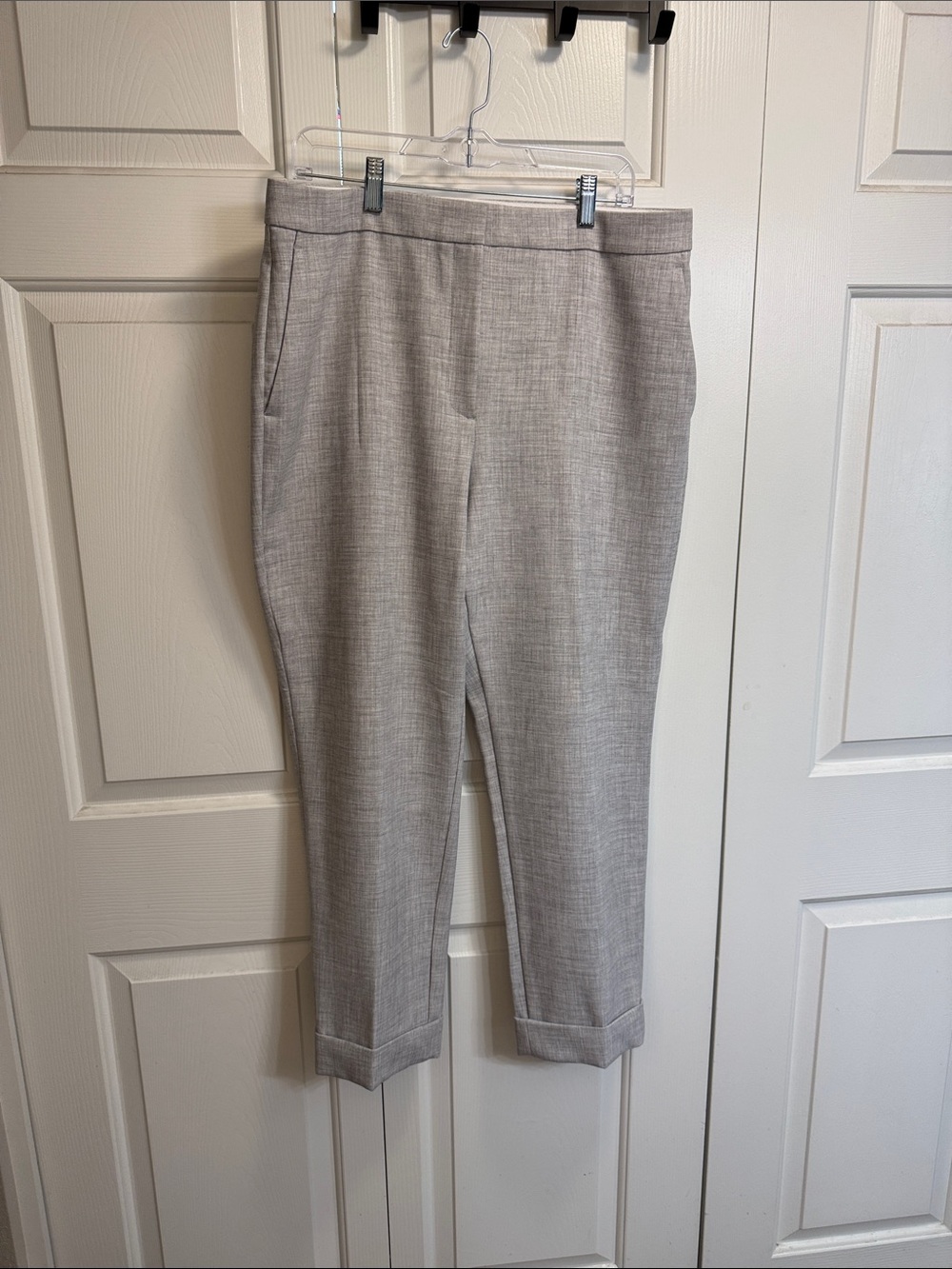 Ann Taylor Curvy Fit Light Gray and White Crosshatch Pattern Pants Size 14